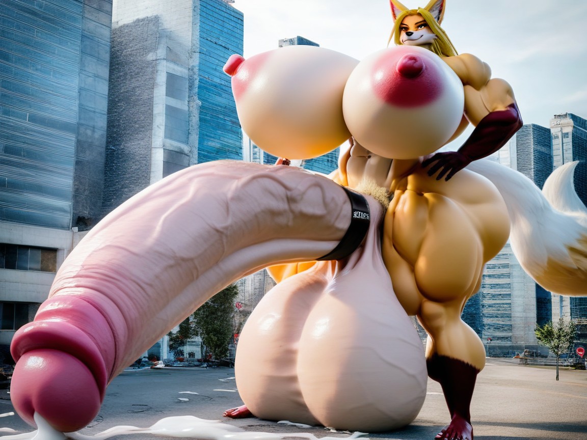 Ultra Muscular, Futanari With Erect Penis, Gigantic Testicles AI獸人黃片