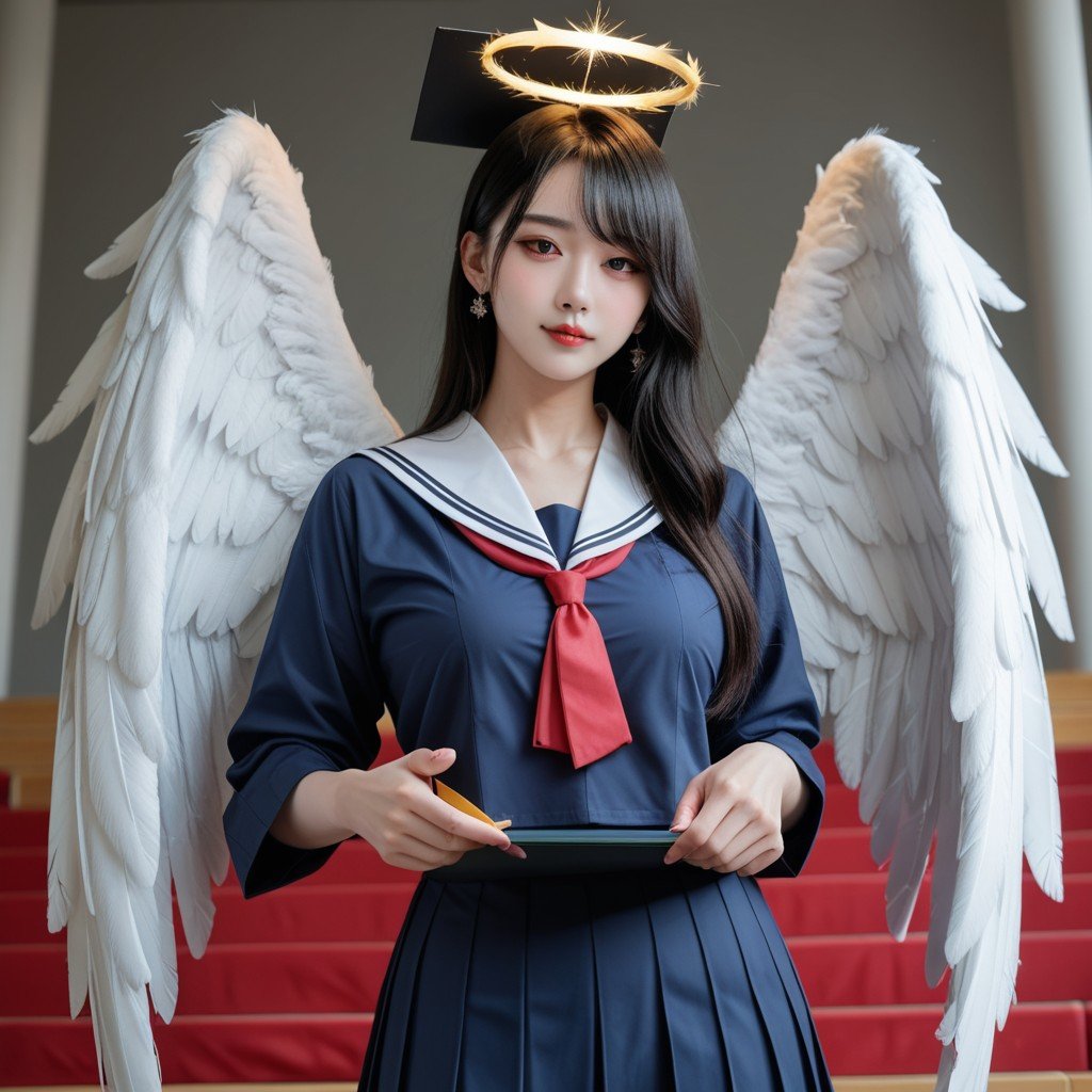 School Graduation Uniform, Angel Wings And Halo, Korean Furry AI Porn