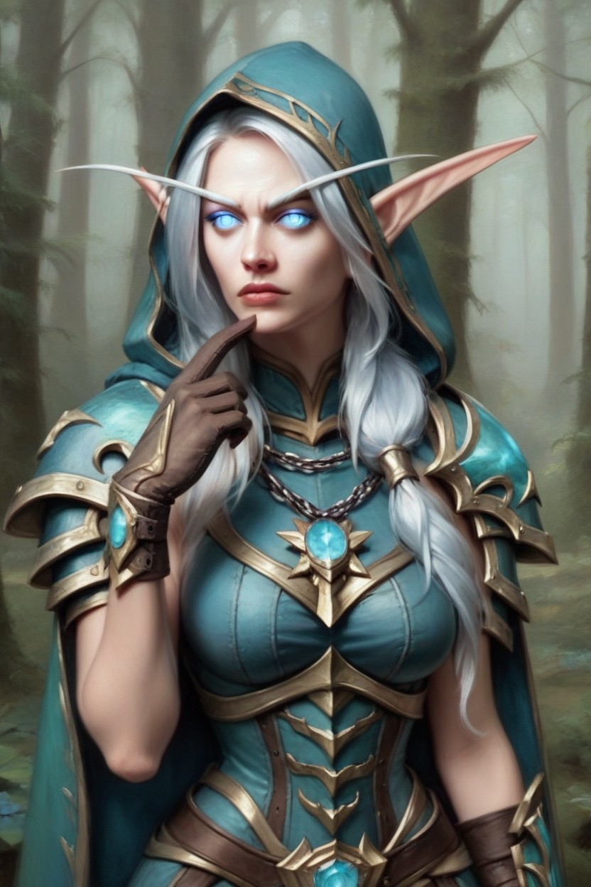 Small Breast, Blue Blouse, Turquoise Hooded Cape AI Porn