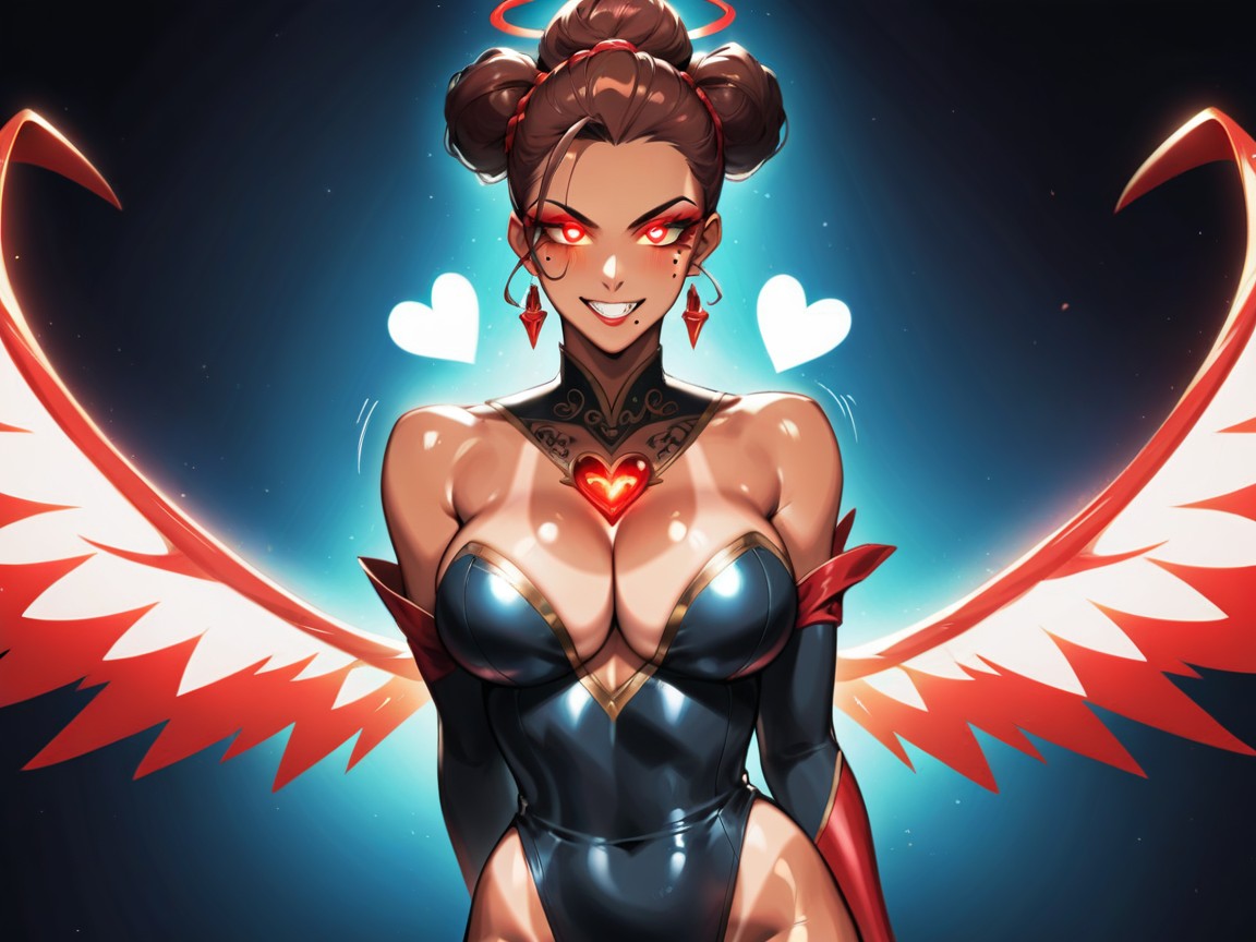 Glowing Red Hearts In Background, Long Breast Width, Beauty Mark Porno IA Hentai