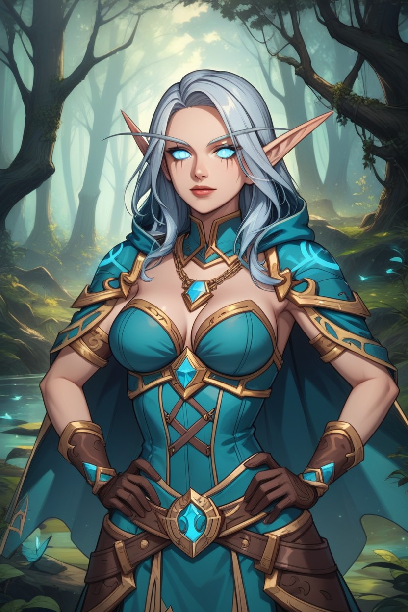 White Hair, Brown Gloves, Turquoise Armor Corset AI Porn