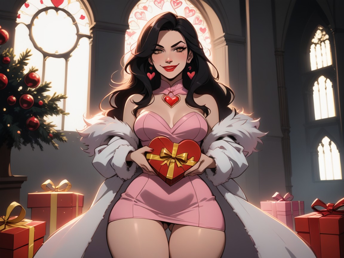 Pink Minidress, Backlit, Red Lipstick ラティーナAIエロ