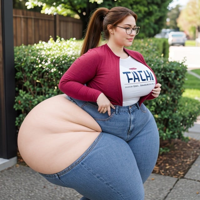 Huge Ass, Waist Long Ponytail, Red Hair AI Porn