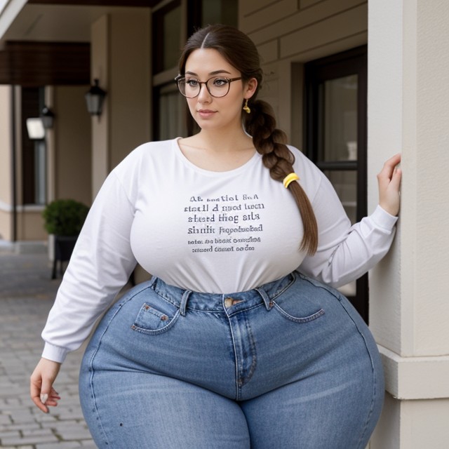 Ass And Hips Massively Wider And Bigger Than Chest And Shoulders, Head Full Of Hair, Very Big Long Hair AI Porn
