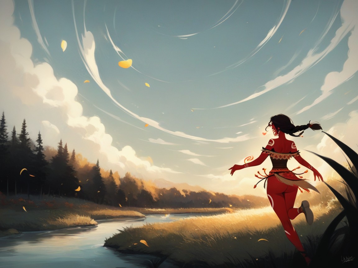 Antler Headdress, Off-shoulder, Woman Running Through Grass Hentai AI Porn