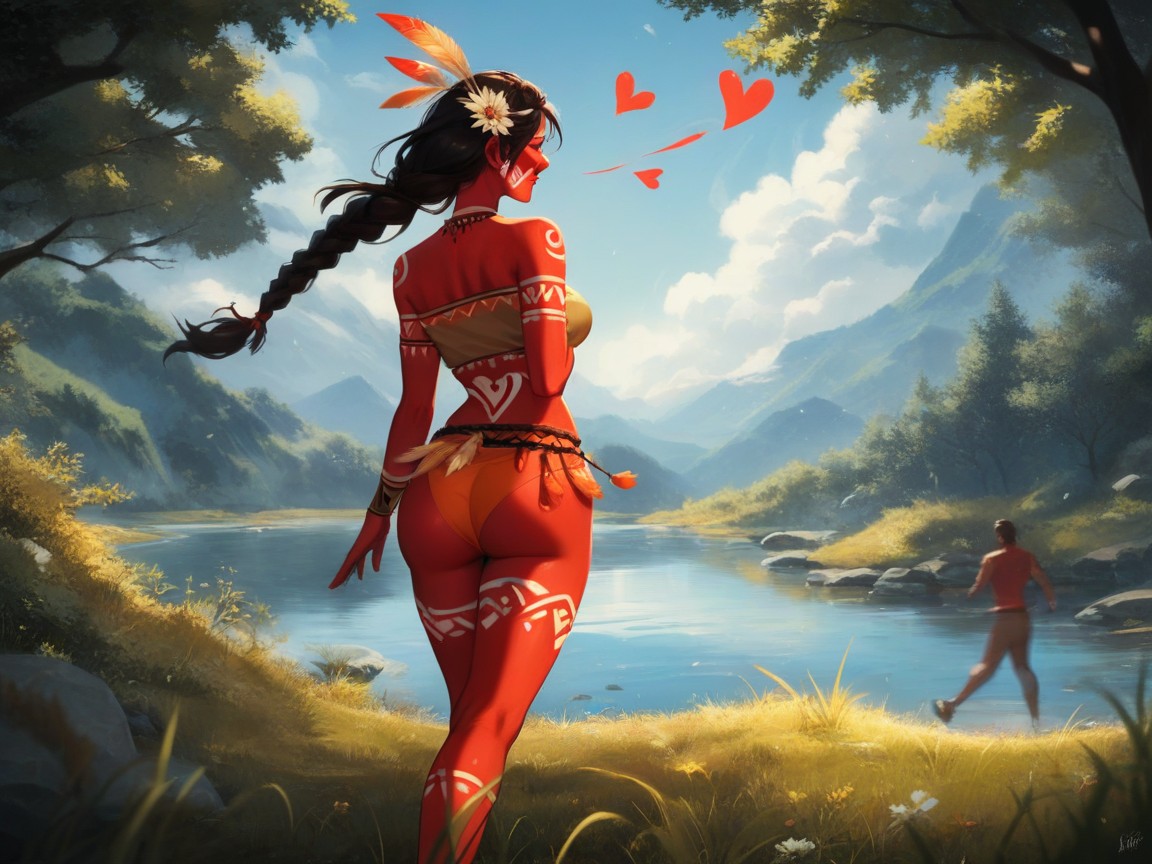 Orange Tribal Face Paint, Round Ass, Motion Lines Porno IA Hentai