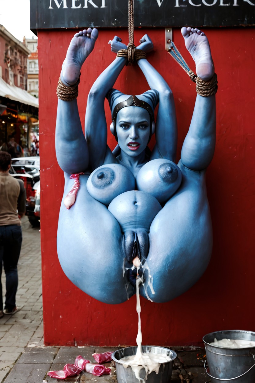 Buckets Under Their Pussy Filled With Cum, Cum Over Walls, Blue Skin AI Porn