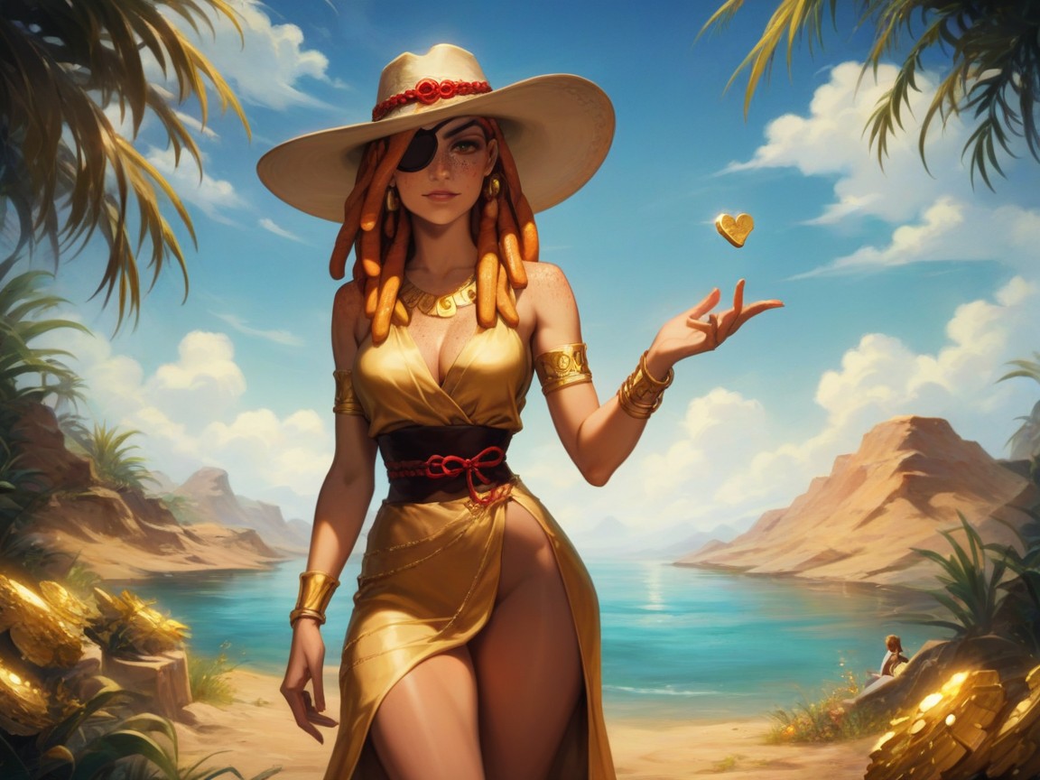 Gold Eye Patch, Bar Background, Sombra Dura Hentai IA