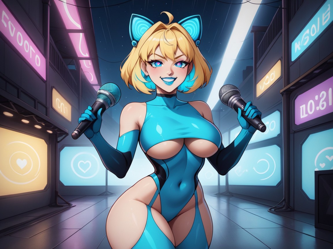 Night Club Location, Vibrant Colors, Rounded Breast AI Porn