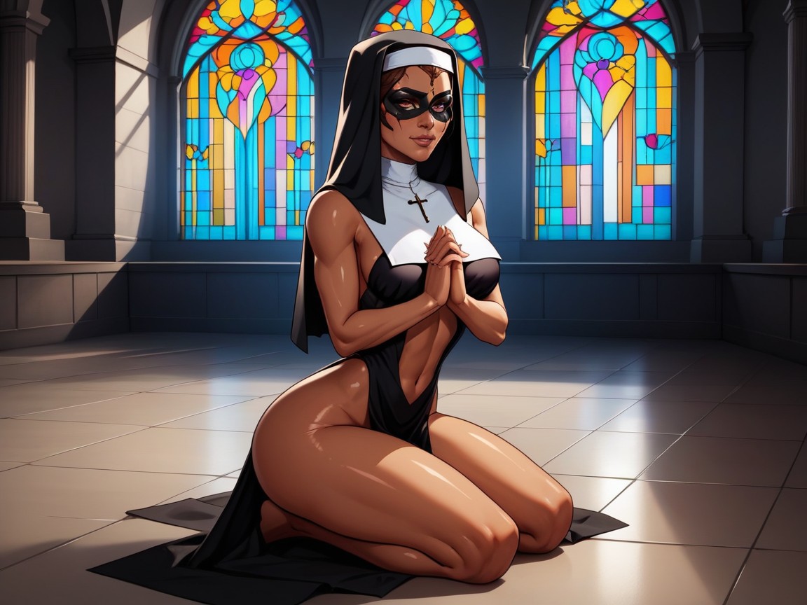 Squared Breast Width, Church, Saturated Colors AI Porn