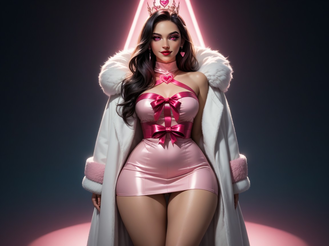 White Fur Coat, Red Lipstick, Long Gluteal Folds Latina AI Porn