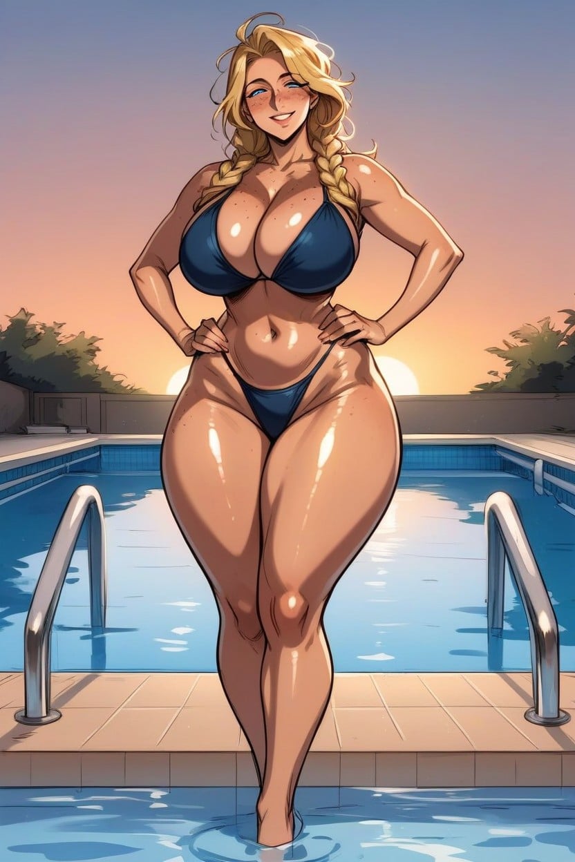 Wide Hips, Cuerpo Completo, Piscina Porno IA