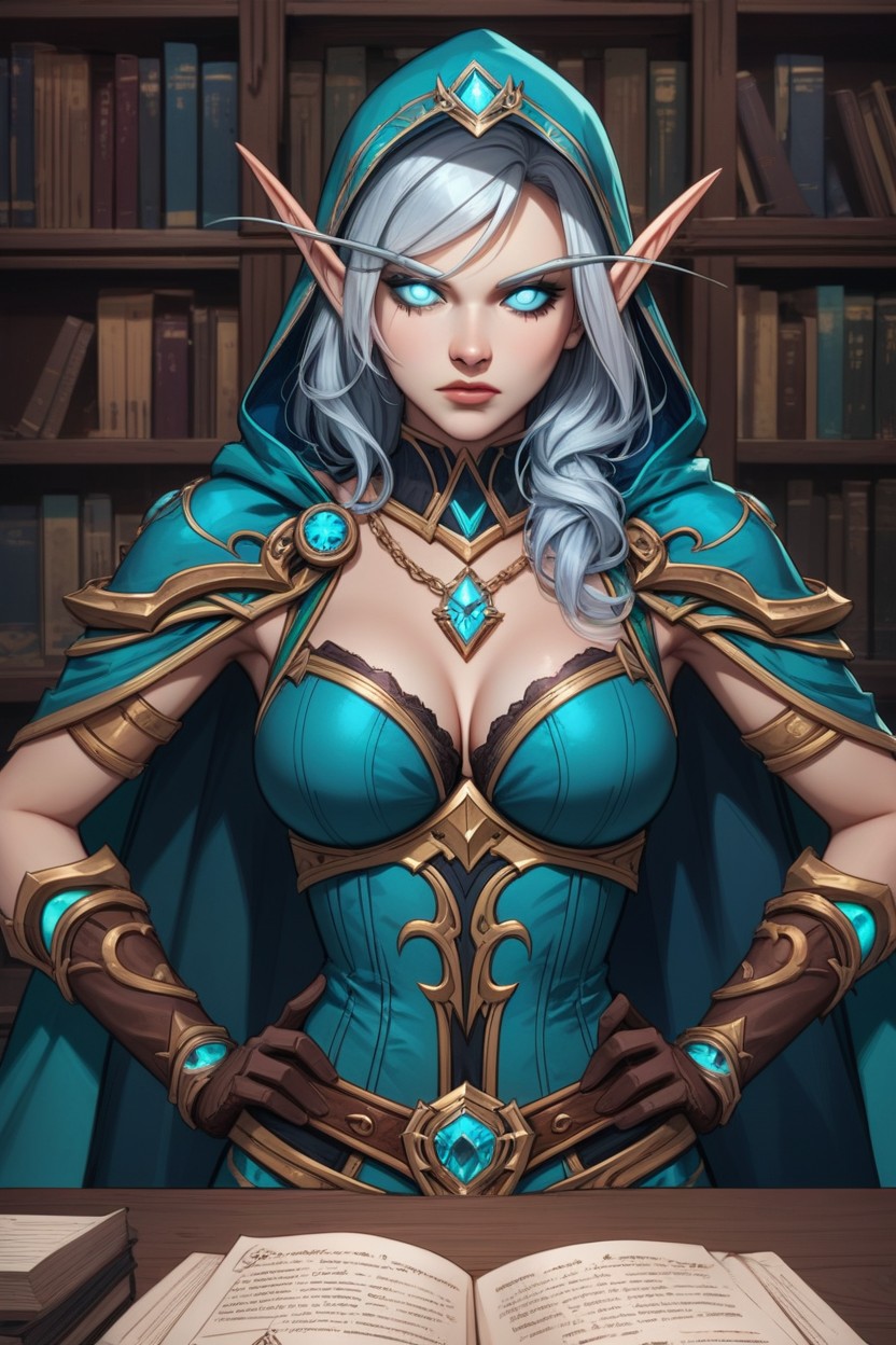 Turquoise Breastplate With Chain Mail, Sitting Down, Brown Gloves AI Porn