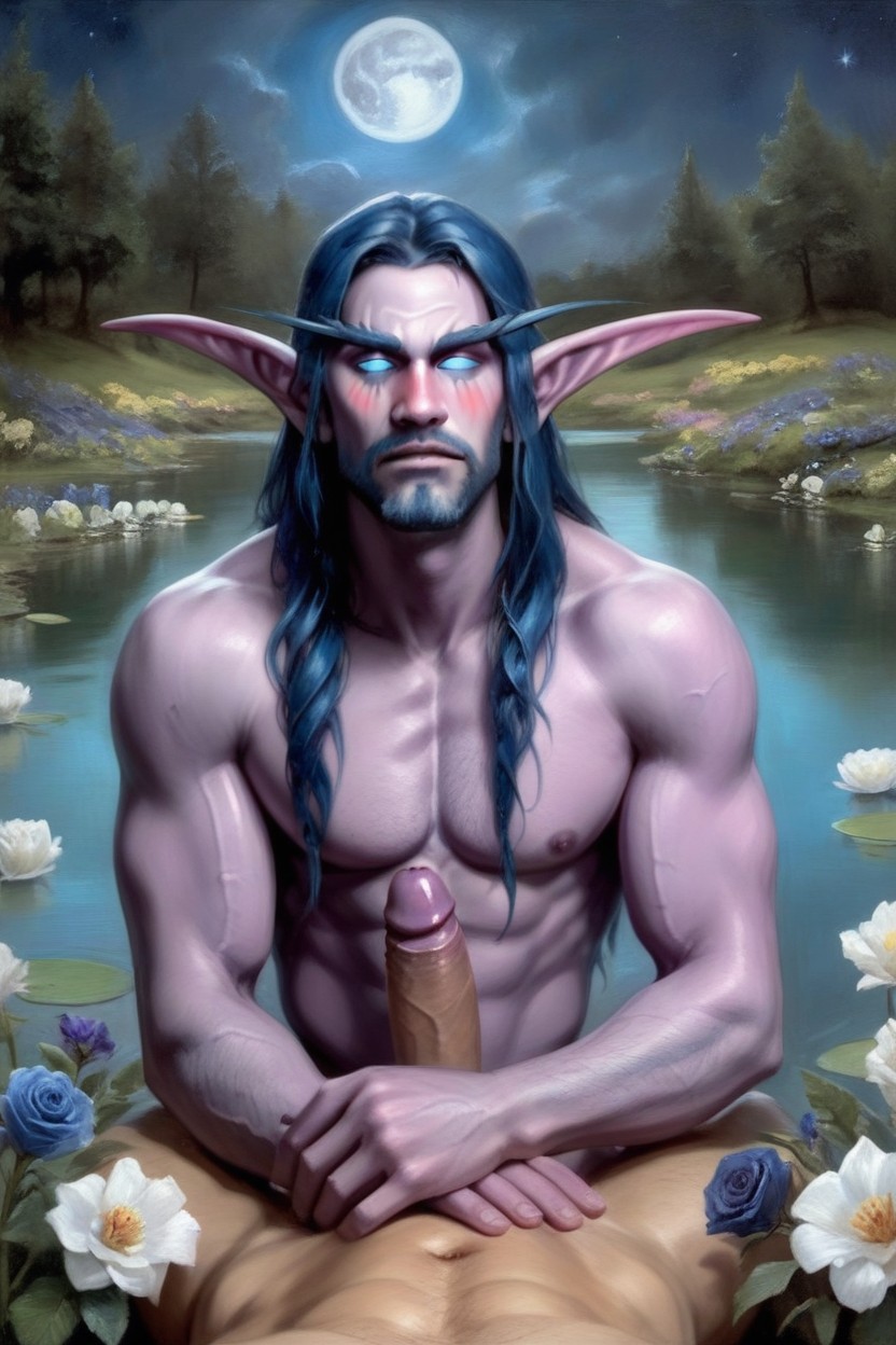 Focus On Body, Purple Face, Blue Hair Male Night Elf AI同性戀黃片