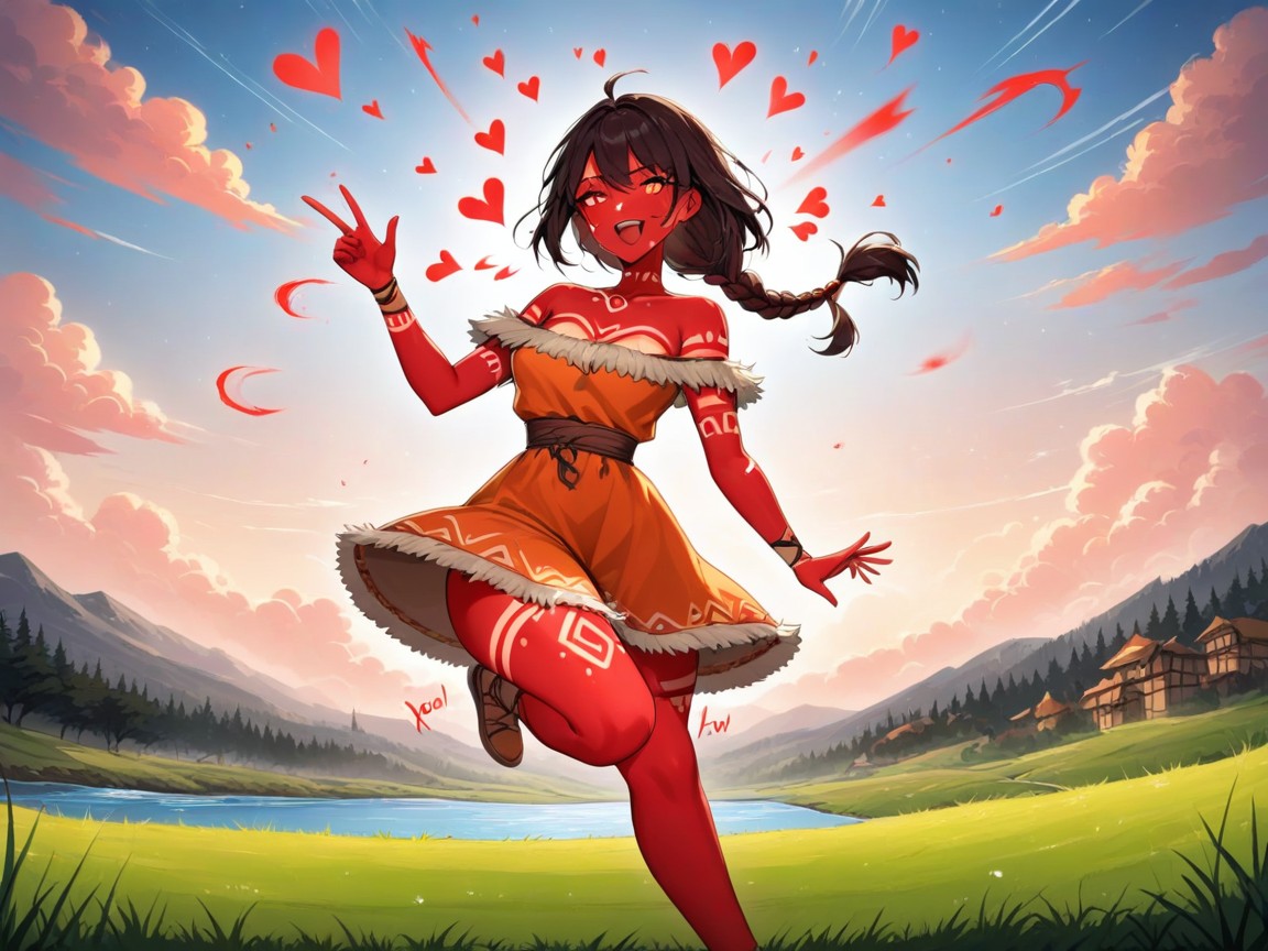 Red Skin, Low Torso Height, Hearts Blowing In The Wind AI Porn