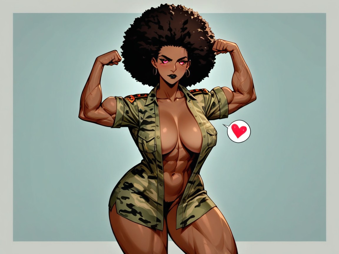 Dark Brown Skin, One Woman, Serious Face AI Porn