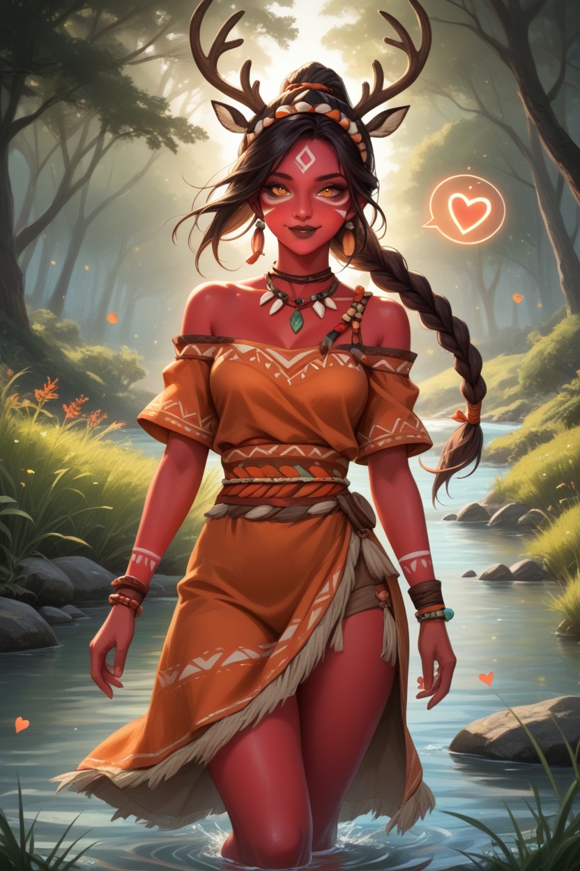 Red Skin, Village Background, Rounded Hips Hentai AI Porn