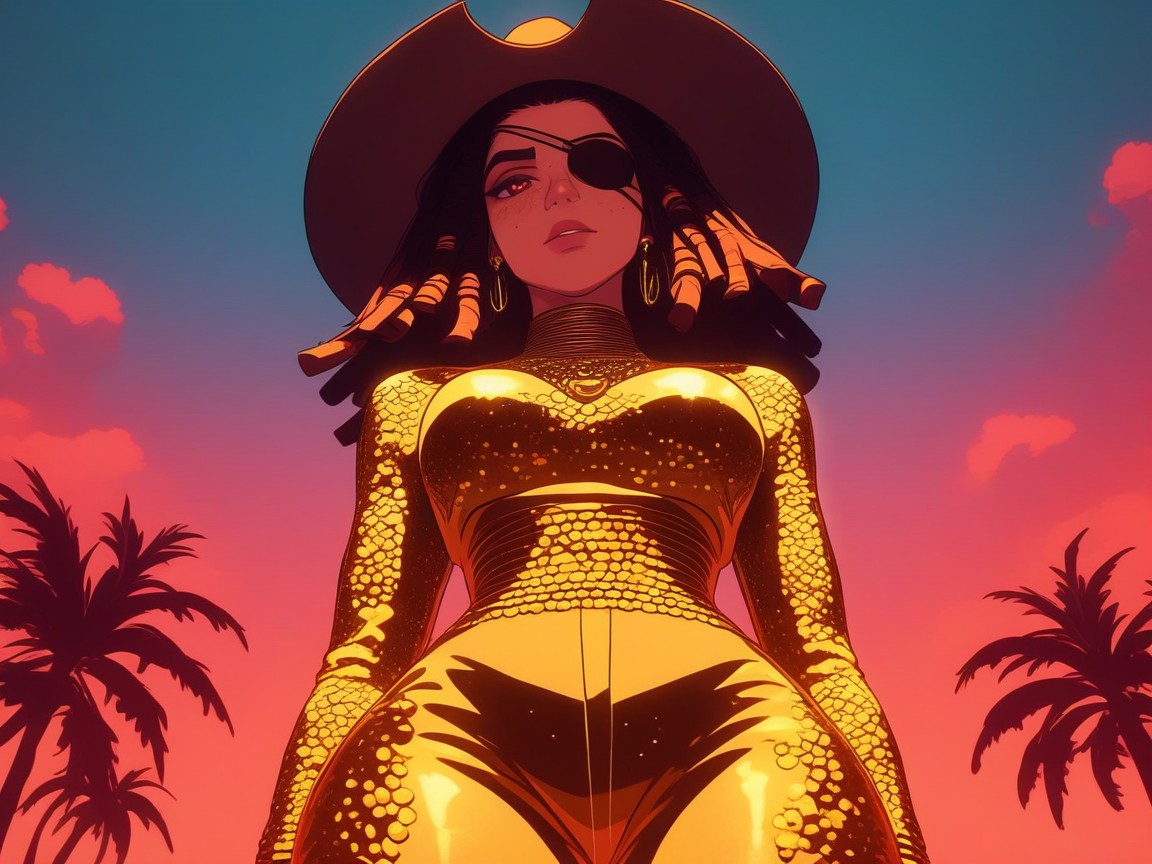 Nsfw, Chest And Hips Proportionate, Wearing Gold Leather Clothes Porno IA Latina