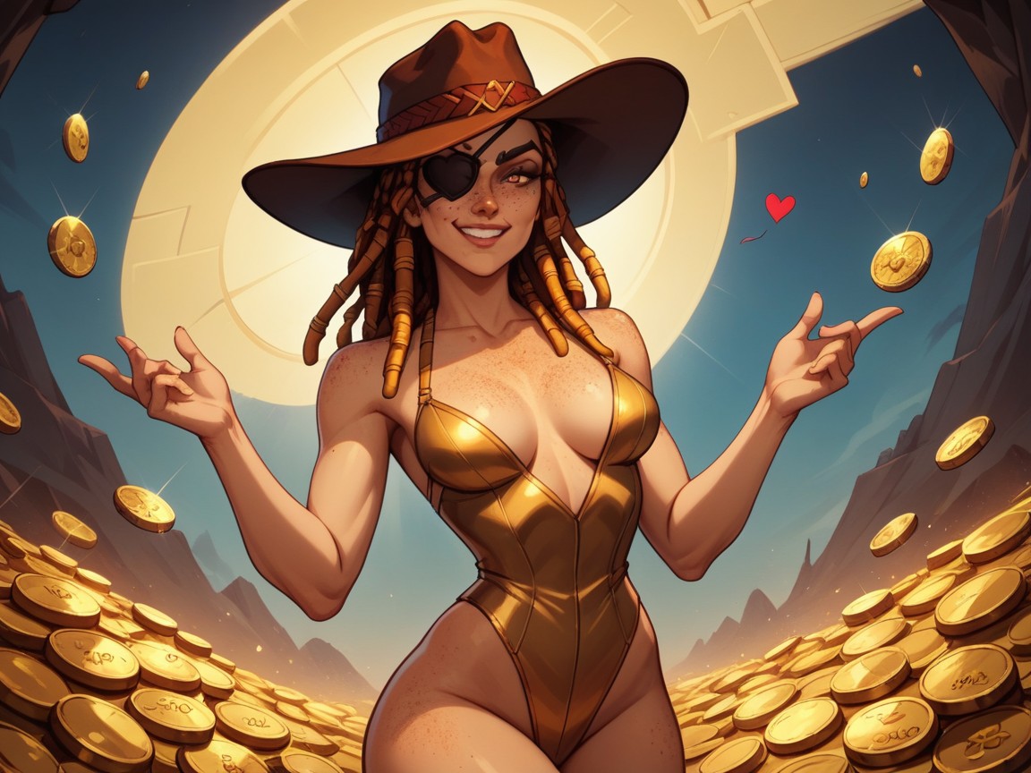 One Woman, Gold Eye Patch, High Brightness Effects AI Porn