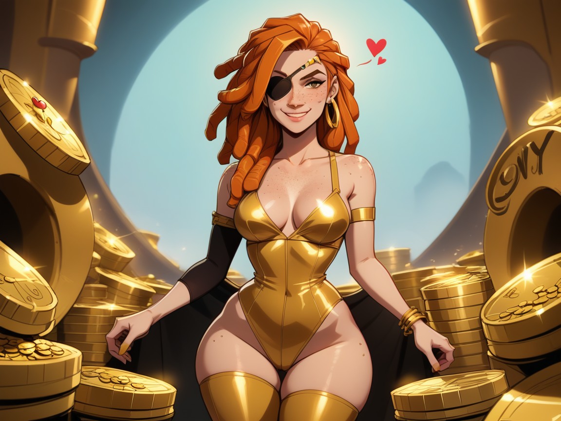Gold Coins In Background, Chest And Hips Proportionate, Oasis Background ラティーナAIエロ