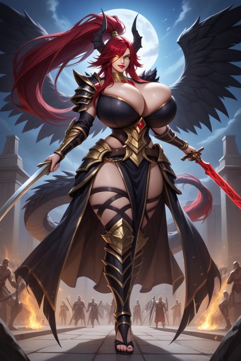 Attacking With Sword, Glowing Eyes, Wide Hips Hentai AI Porn