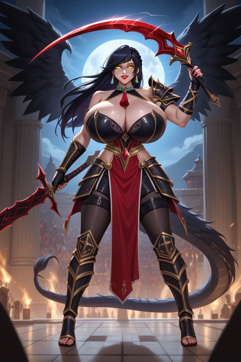 Sexy, Massive Black Raven Wings, Long Dragon Tail Hentai AI Porn