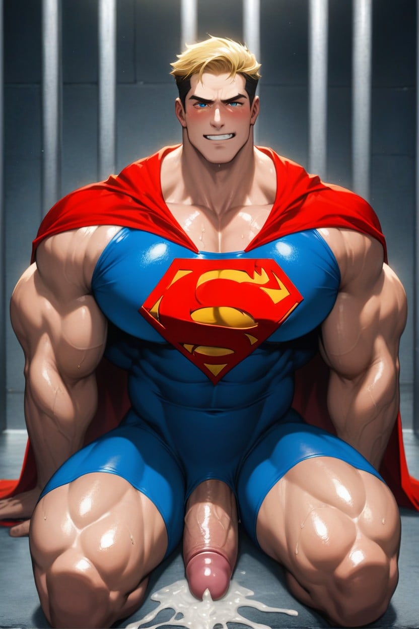 Red Capes, Arms Behind Back, A Look Of Defeat On His Face AI Gay Porn