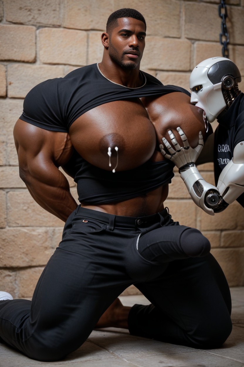 Hyper Boobs, Black Cargo Pants, Angry Expression AI Gay Porn