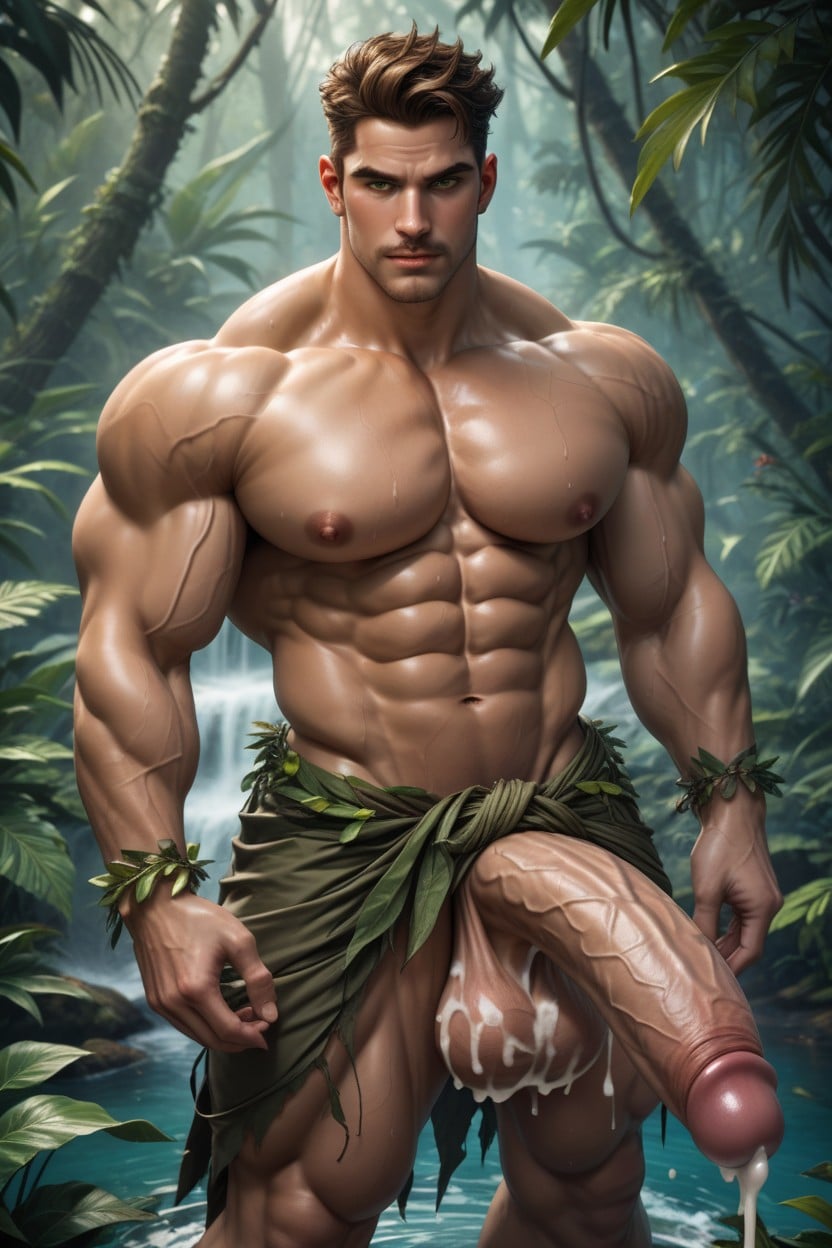 Green Eyes, Huge Hyper Cock, Cum Everywhere AI Gay Porn