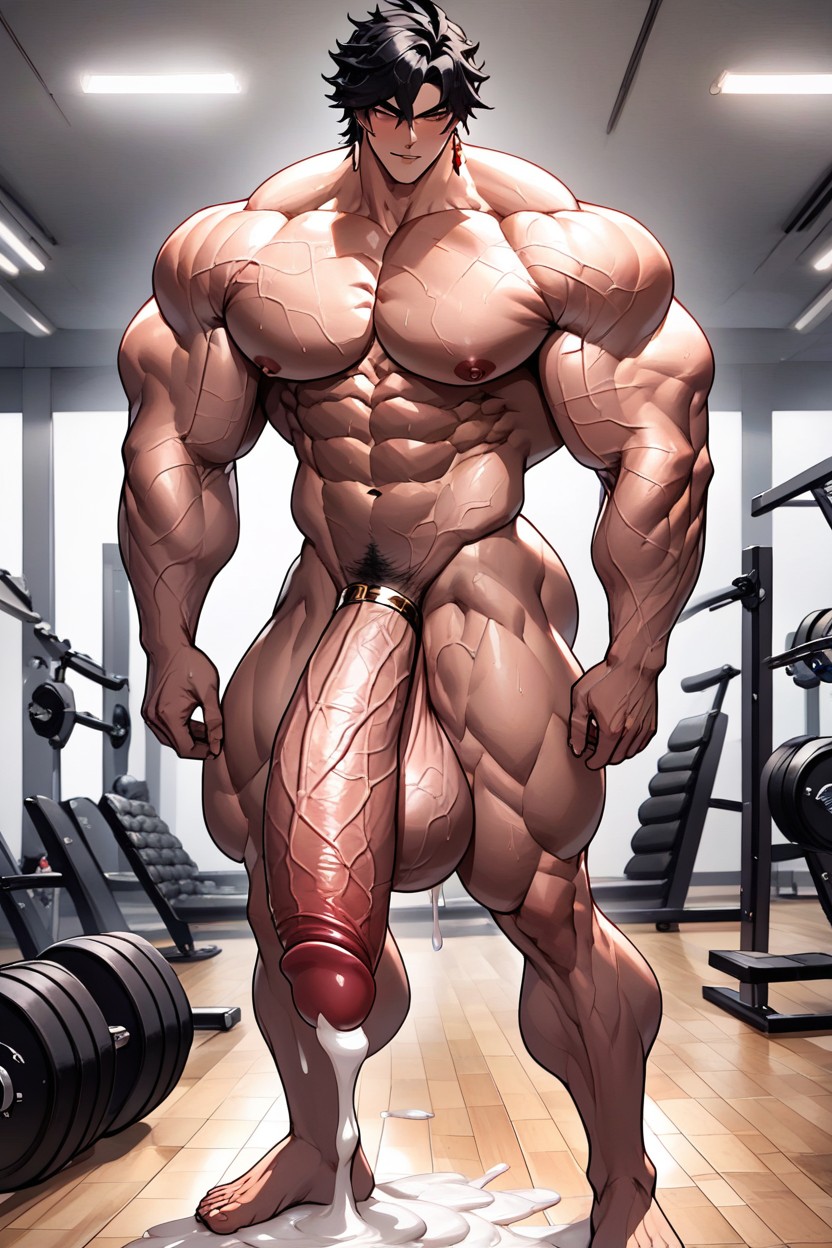 Cum Flooding Floor, Veiny Cock, Massive Muscles AI Gay Porn