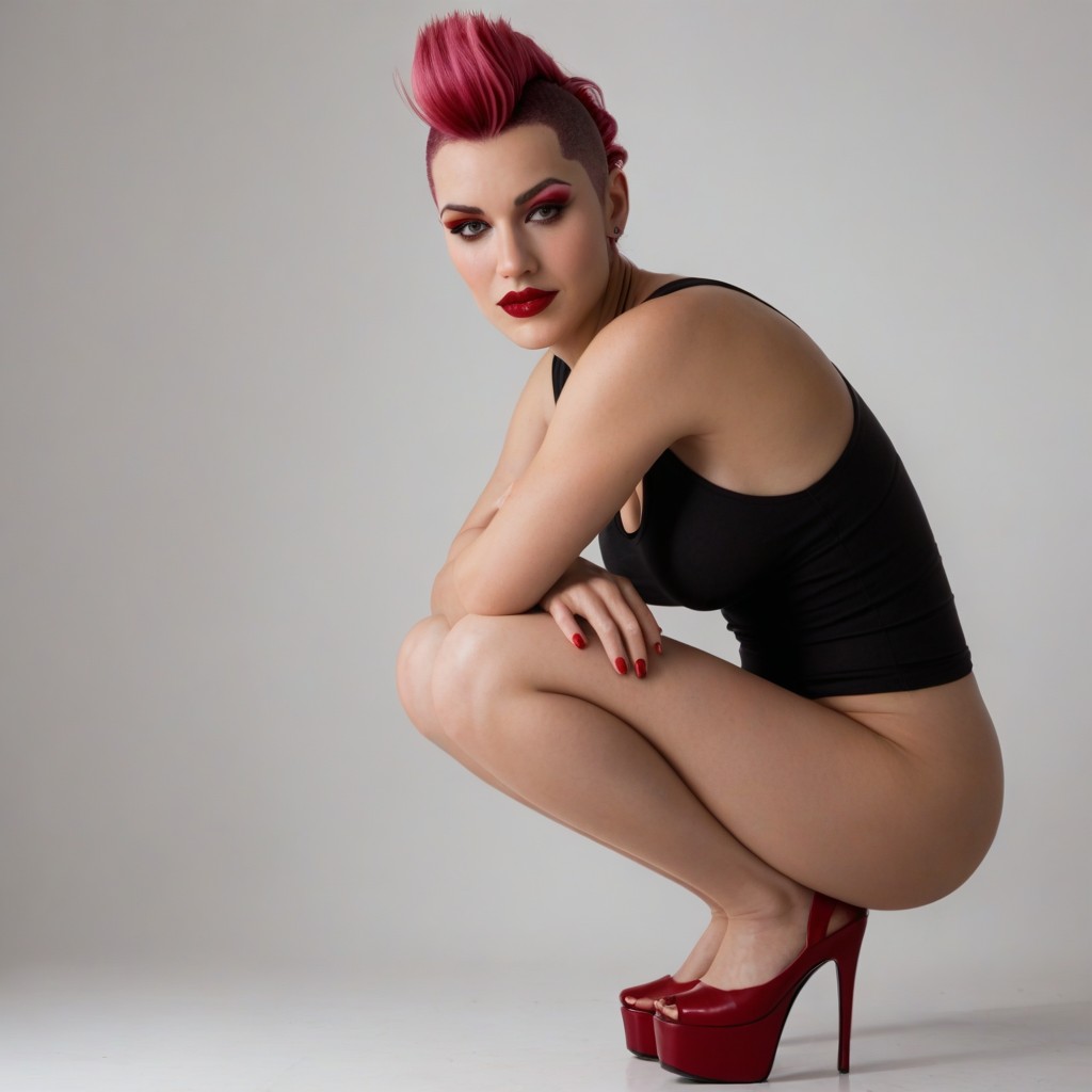 Pink Makeup, Arms On Knees, 20+ Shemale AI Porn