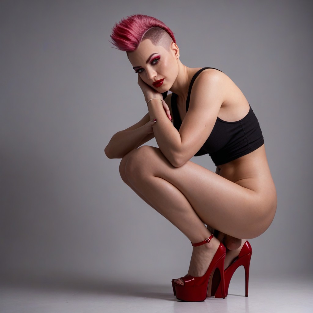 Small Breast, Hard Light, Pink Makeup Shemale AI Porn