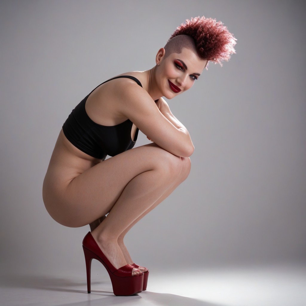 Squatting, Smirk, Gigantic Shemale AI Porn