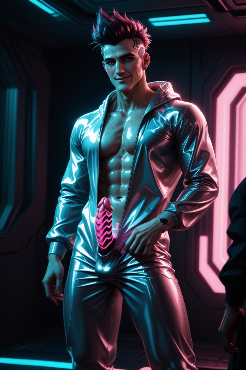 Neon, Pink Neon, Naked AI Gay Porn