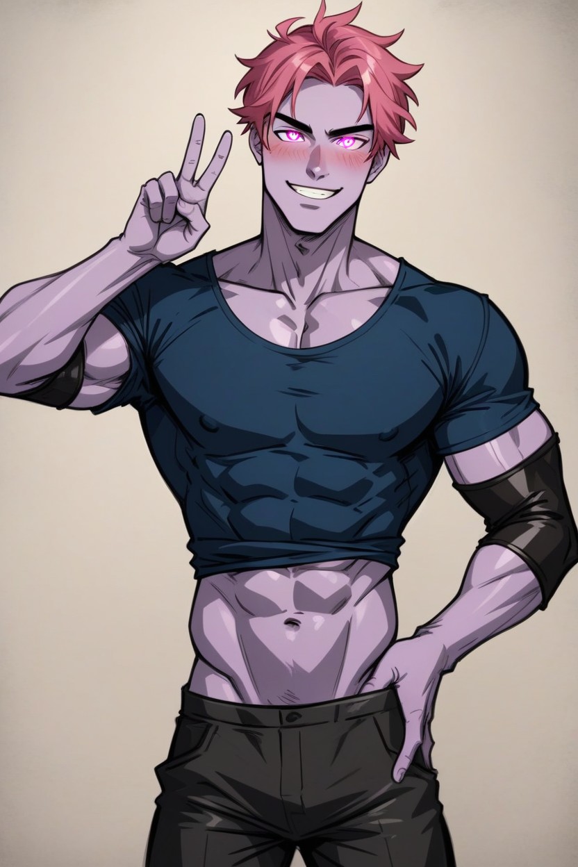 Pink Eyes, Muscular, Front View AI Gay Porn