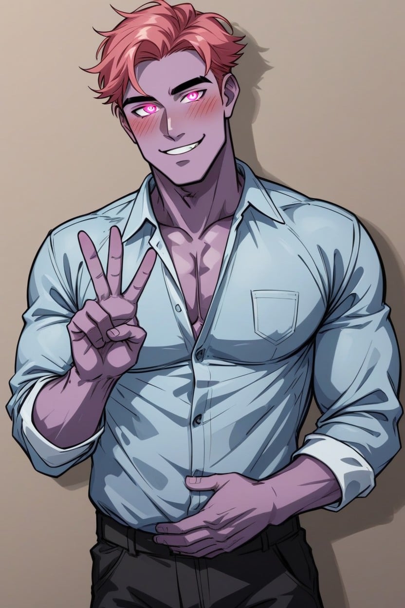 Standing, He Has Purple Skin, He Is Not Human AI Gay Porn