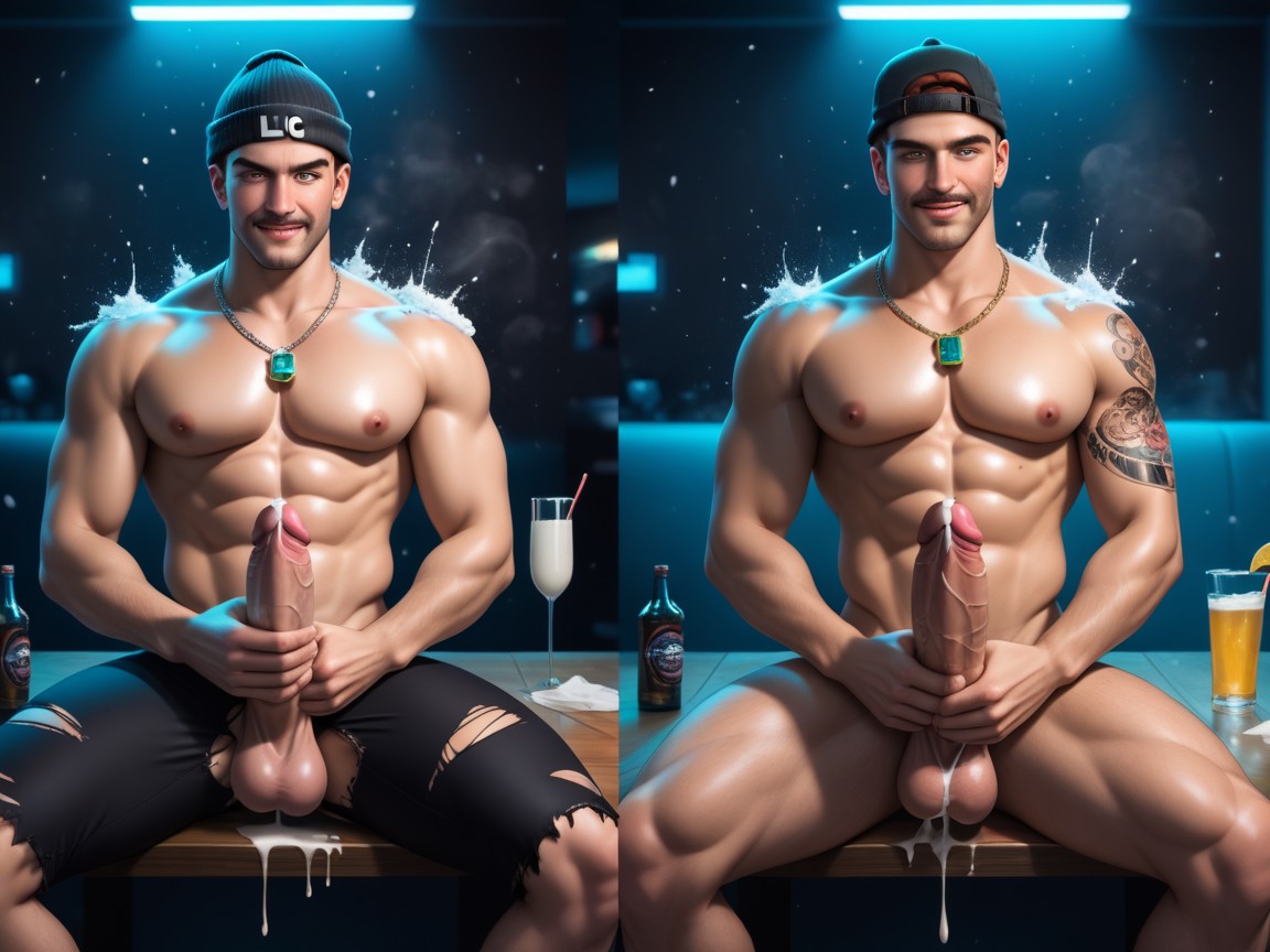 Low Hanging Balls, Necklace, Glowing Cocks AI Gay Porn