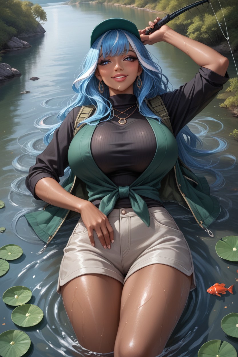 Long Bangs, Fishing Rod, Gray Bootyshorts Hentai AI Porn