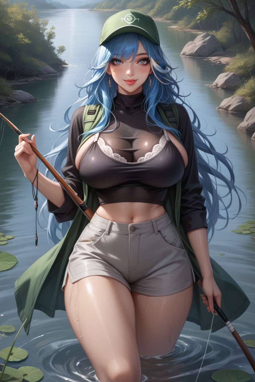 Giant Saggy Breasts, Smiling Mouth Open, Breasts Bigger Than Head Hentai AI Porn