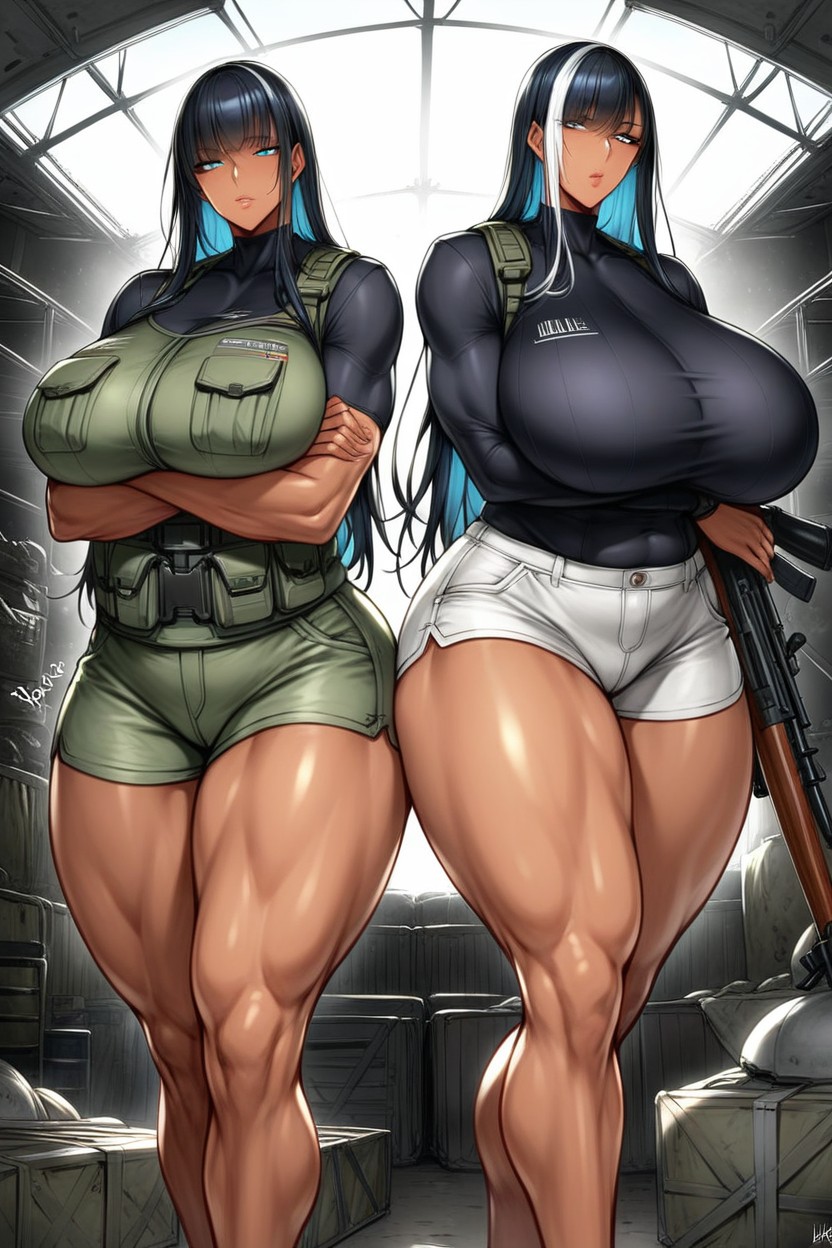 Black Shirt, Tan Skin, Gray Bootyshorts Hentai AI Porn