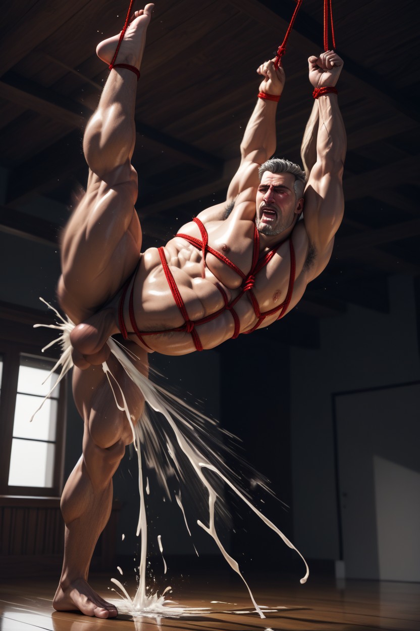 Dimly Lit, Ejaculation, Soaked Floor AI Gay Porn