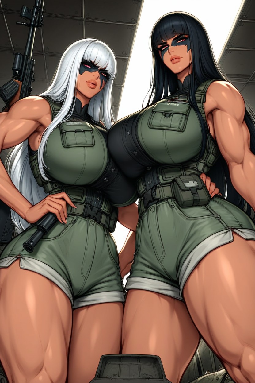 Black Hair With White Under Highlights, Heavy Eyeliner, High Resolution Hentai AI Porn