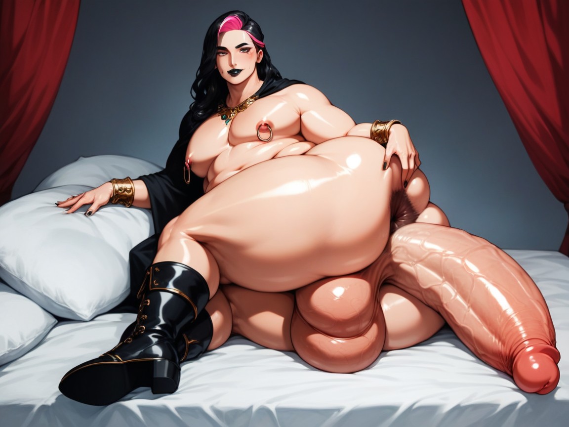 Impossibly Long Hyper Penis, Dark Eyeshadow, 1 Person AI Gay Porn