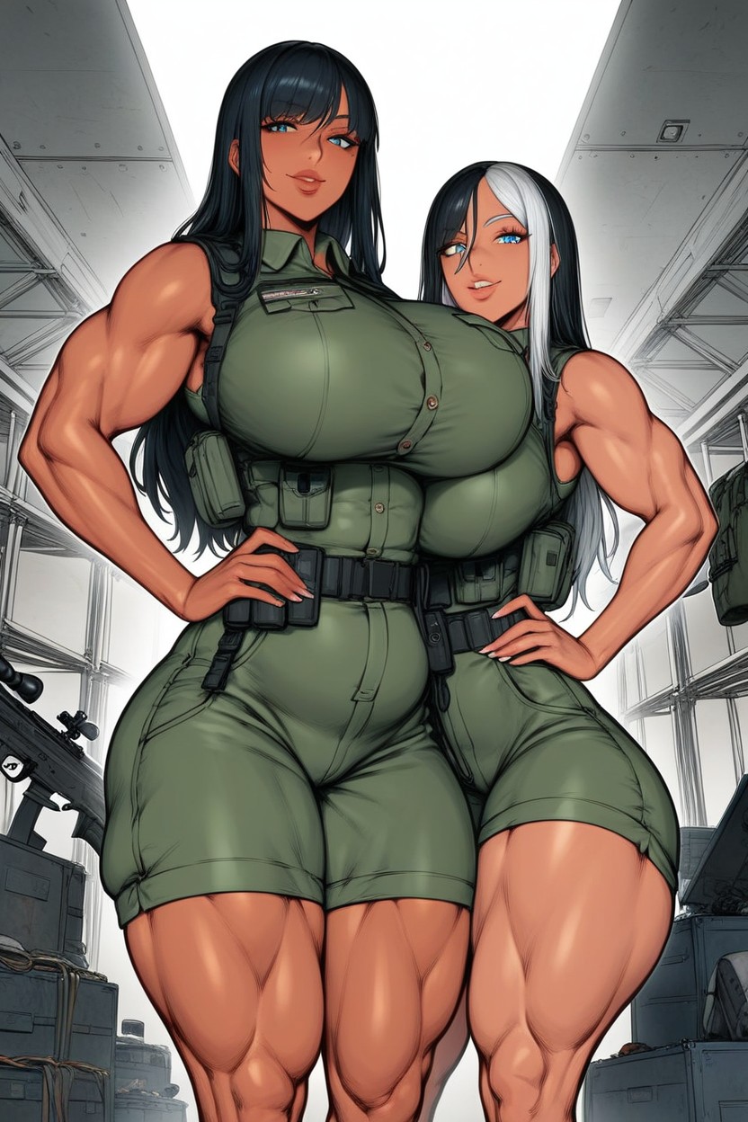Character Oc Nox, Twin Sisters, Black Hair With White Under Highlights Hentai AI Porn