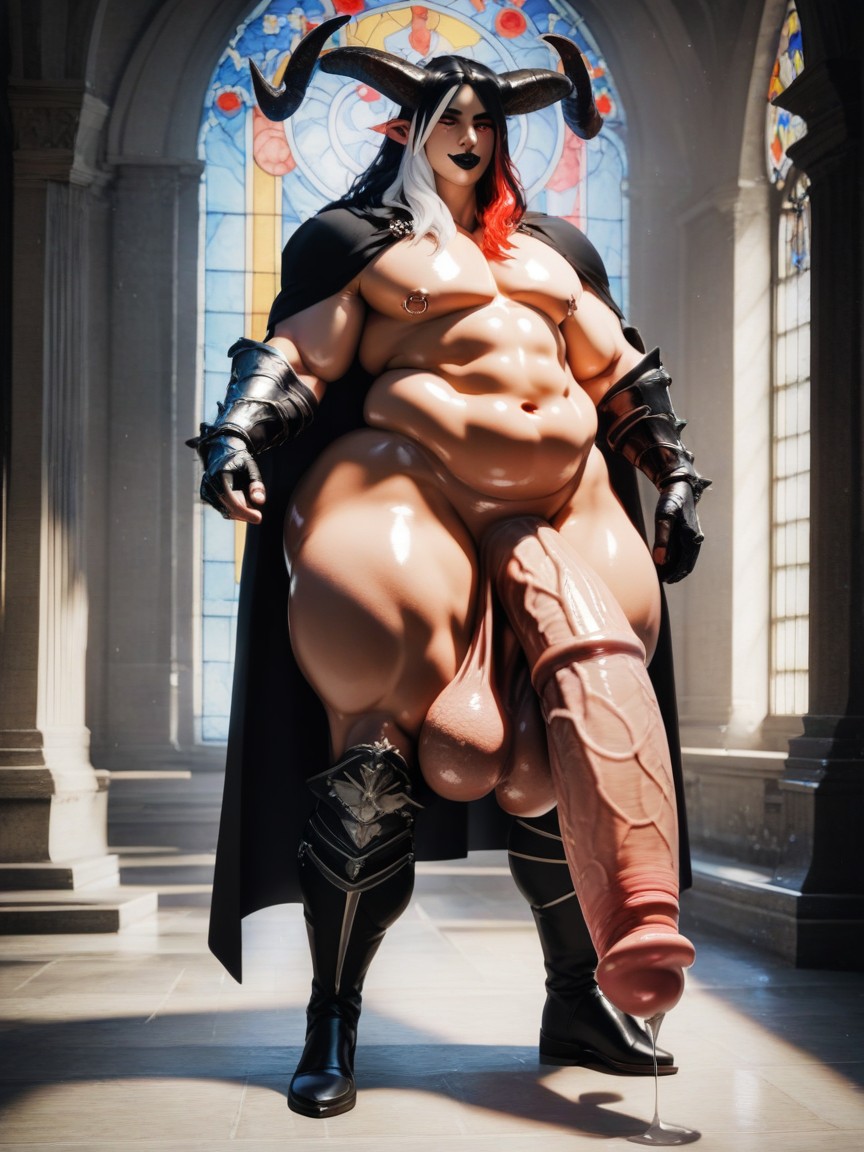 Church, Absurdly Comically Long Hyper Penis, Black Hair With White Highlights AI Gay Porn