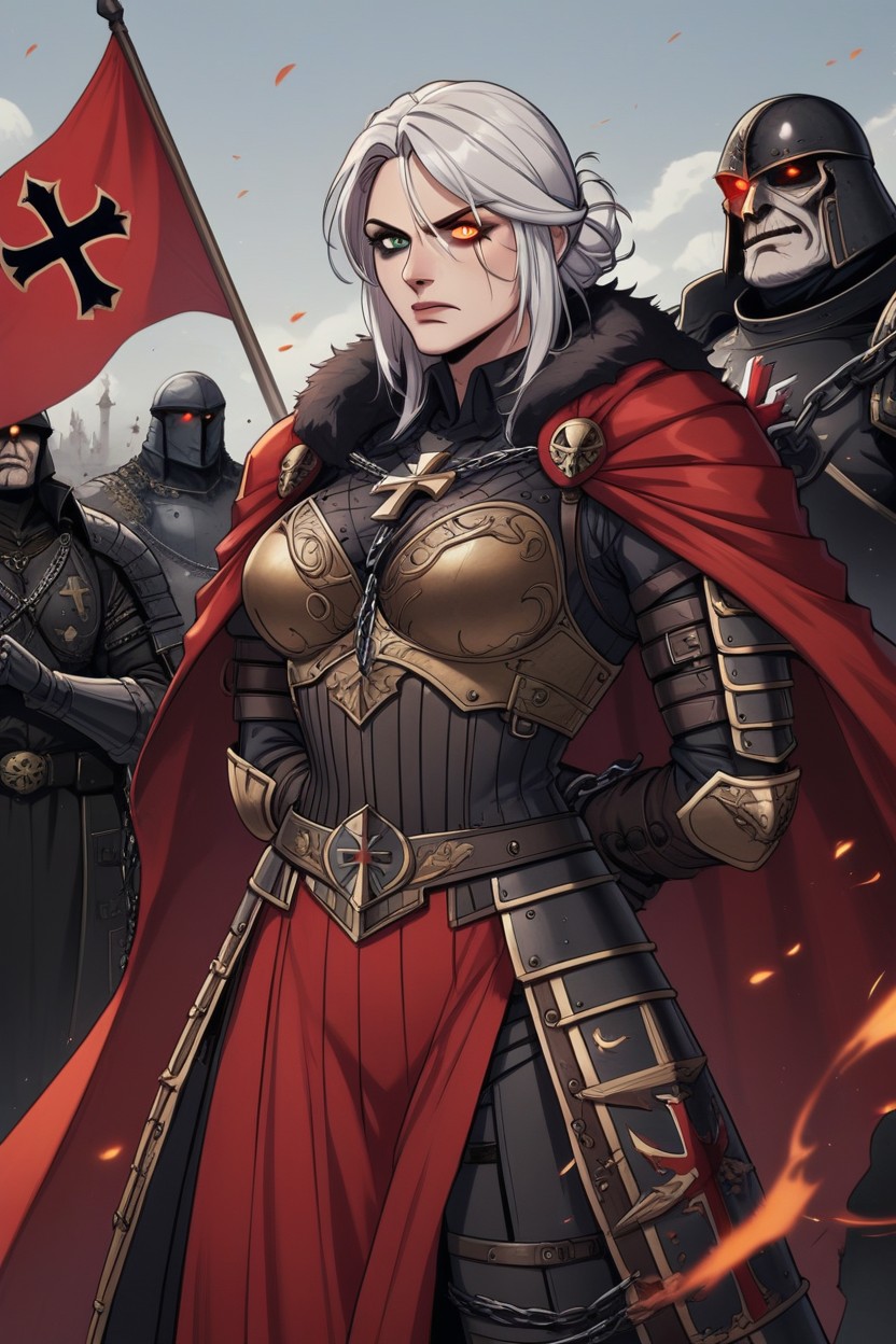 Massive Metal Pauldron, Heterochromia, Black Metal Chest Armor Hentai AI Porn
