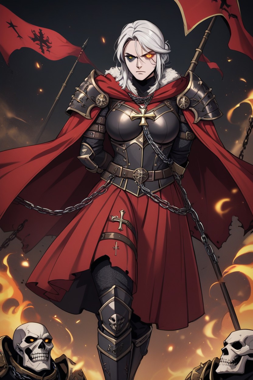 Dark Red Cape, Black Metal Boots, Old Books Hentai AI Porn