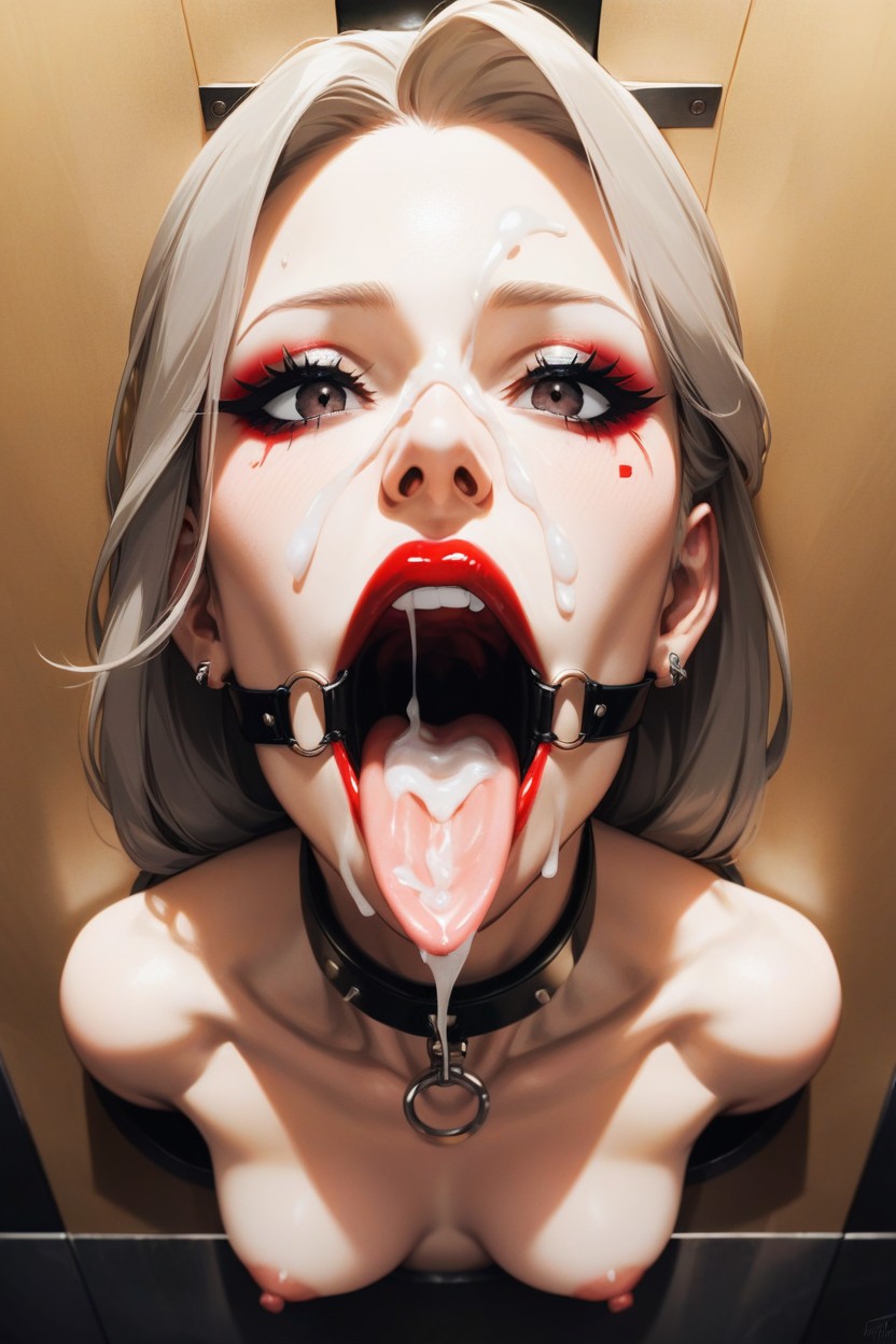 Red Lipstick, Extremely Cum Dripping From Mouth, Cum In Throat AI Porn