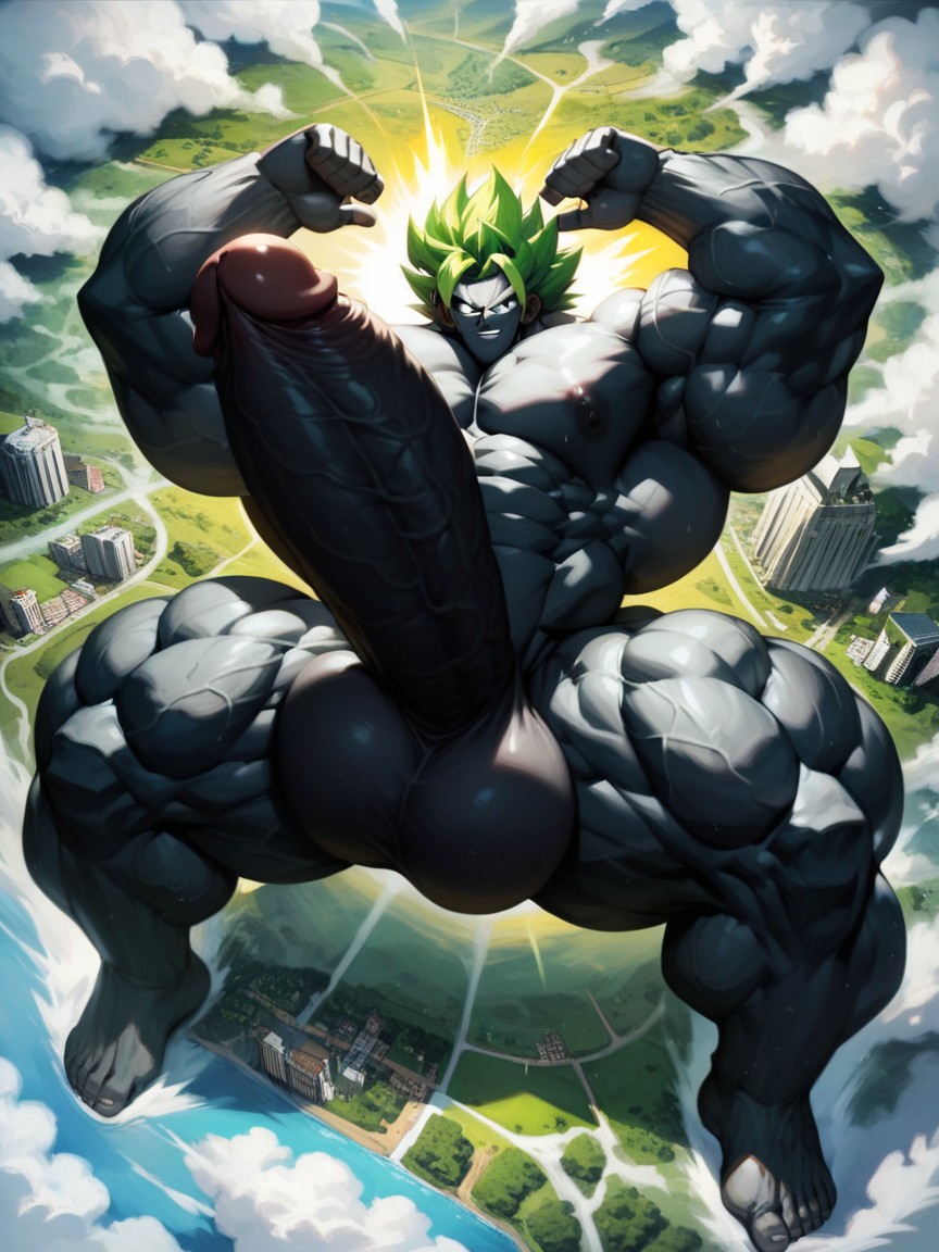 Green Hair, Impossibly Long Hyper Penis, Messy Hair AI Gay Porn