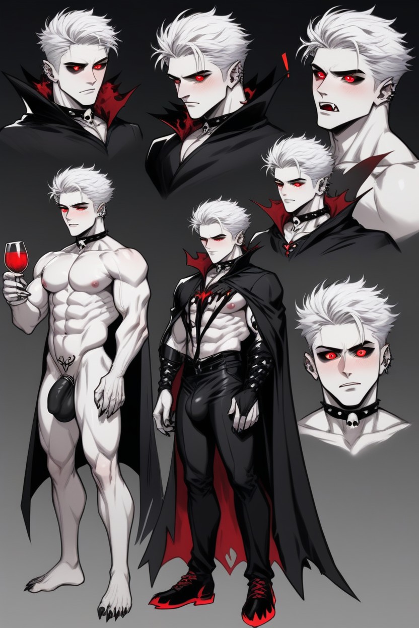 Muscles, Glowing Red Eyes, White Hair AI Gay Porn